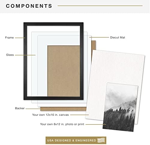 MCS Gallery Wooden Frame, 12x16 Matted to 8x12, Black