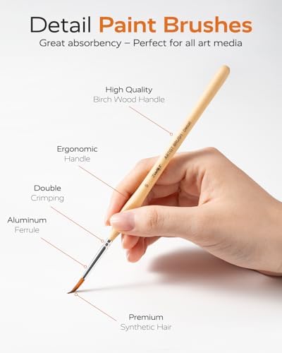 JUSART Miniature Paint Brushes 12 PCS, Fine Tip Model Paint Brushes, Wood
