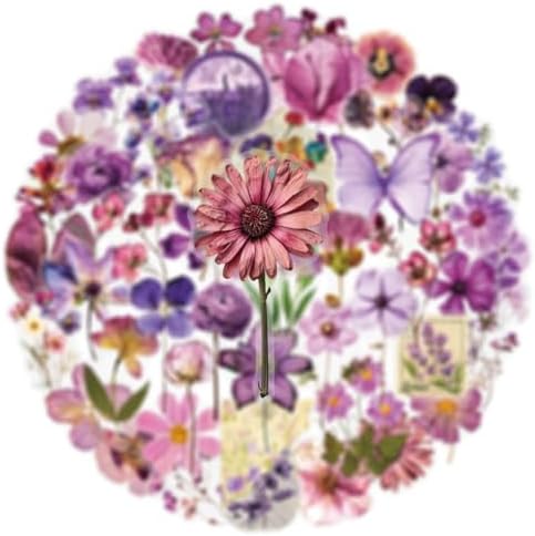 50PCS Transparent Flora Scrapbook Stickers, Flower-D | Vintage Aesthetic Flowers, Vinyl Waterproof, For Scrapbooks Travel Journal, For Water Bottles Laptop Phone