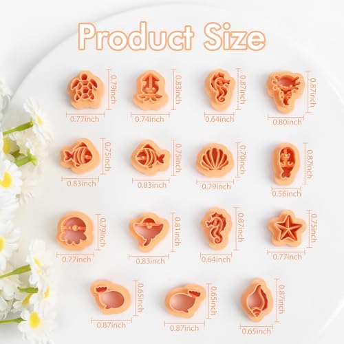 Puocaon Coastal Polymer Clay Cutters - 15 Pcs Small Stud Sea Creature Clay Cutters for Polymer Clay Earrings, Sea Life Ocean Animal Starfish Seahorse Ray Clay Jewelry Cutters