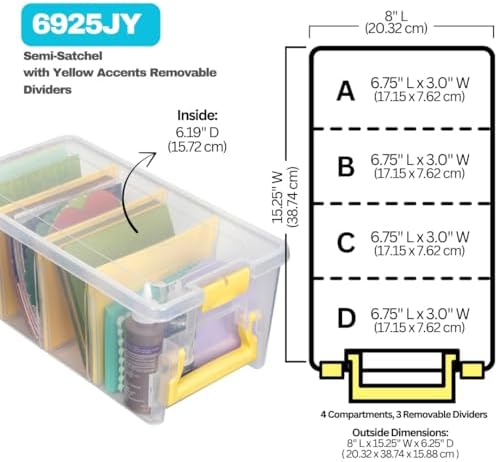 ArtBin Semi Satchel Craft Organizer with 3 Dividers, Yellow Accents