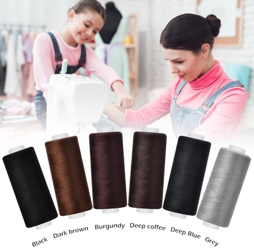 6 Pcs Polyester Thread Kit - 400 Yards Each Spool, Sewing Threads for Machine & Hand Stitching, Embroidery, Includes Sewing Needle & Threader