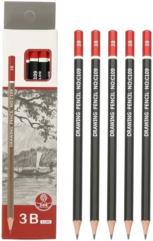 PATIKIL 3B Drawing Pencils for Sketching, 12PCS Sketch Pencils for Drawing Art Pencils Graphite Wood Pre-sharpened for Drawing Sketching Artists, 3B Pencils Black Red Rod