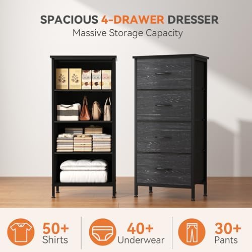 Sweetcrispy Dresser for Bedroom, 4 Drawer Storage Cabinet, Tall Nightstand