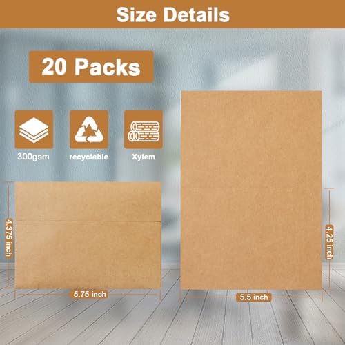Silunkia 20 Packs Brown Blank Greeting Cards and Envelopes 4.25 x 5.5