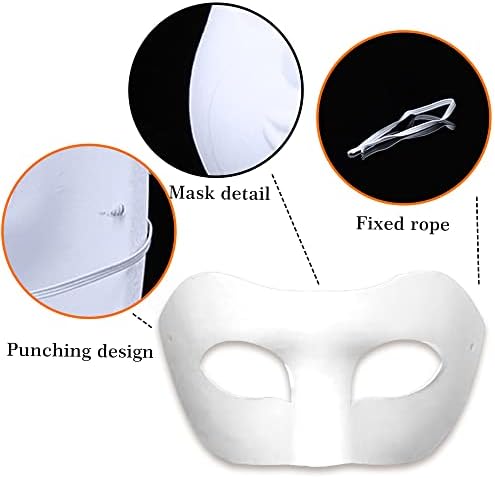 CSPRING 12PCS Cute Paper Face Paintable White Plain DIY Mask for Mardi Gras Cosplay Masquerade Dance Party