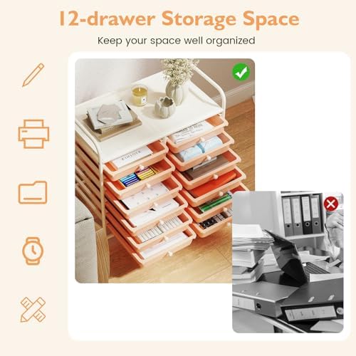 COSTWAY 12-Drawer Rolling Storage Cart, Utility Storage Organizer Cart