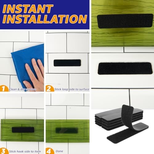 48 Sets 1 x 3 inch Adhesive Hook and Loop Fastener Strips, Heavy Duty, Strong Back Adhesive, Double-Sided Hook and Loop for School, Classroom, Office, and Home Use, Black