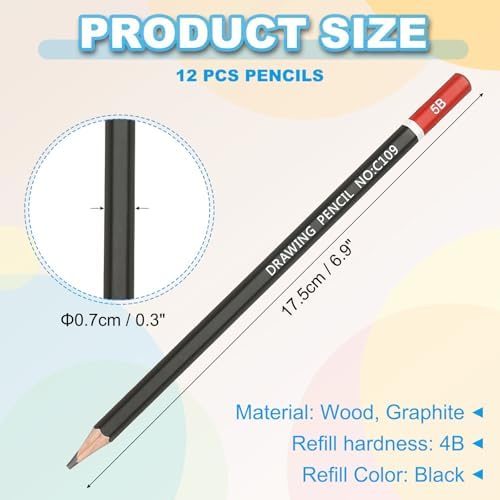 PATIKIL 5B Drawing Pencils for Sketching, 12PCS Sketch Pencils for Drawing Art Pencils Graphite Wood Pre-sharpened for Drawing Sketching Artists, 5B Pencils Black Red Rod