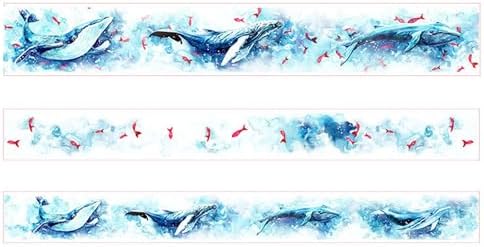 YUBBAEX Cute Printed Washi Tape 3 Rolls Japanese-Style Masking Tape Set Decorative for Arts, DIY Crafts, Journal Supplies, Planners, Scrapbook, Card/Gift Wrapping (Mythical Fish (Wide))
