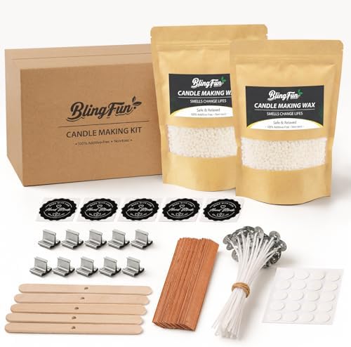 Blingfun Soy Wax for Candle Making - DIY Candle Making Supplies with Natural Soy Wax, Candle Wicks, Wick Holders, Premium Candle Wax for DIY Candle Crafting(1LB)