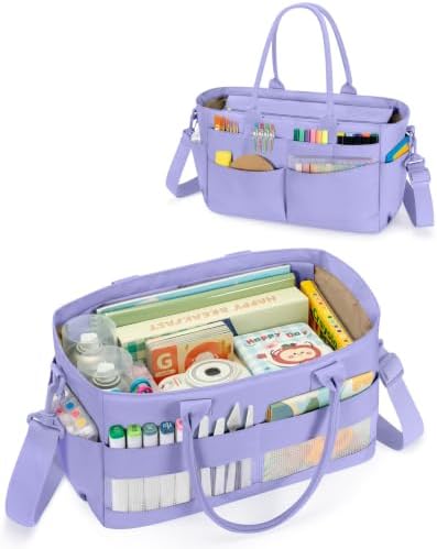 Marscamd Craft Organizer Tote Bag, Art Supply Caddy, Purple