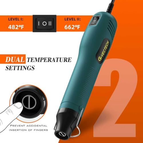 Mini Heat Gun, Dual Temperature Settings 482°F(250℃)&662°F(350℃) | Overload Protection,5.9Ft Long Cable,handheld,small,for craft ,plastic,shrink wrap bottles,resin,embossing