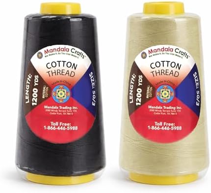 Mandala Crafts Black Beige Mercerized Cotton Thread for Sewing Quilting