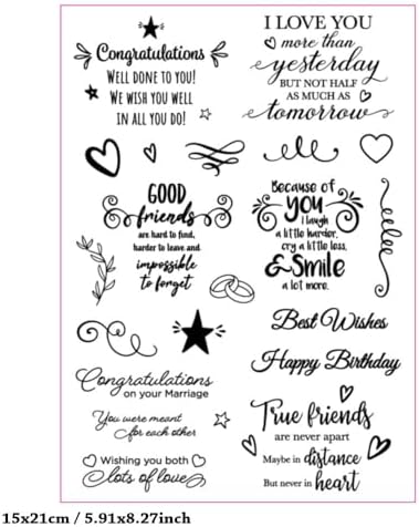Happy Birthday Good Friends Best Wishes Love Because of You Clear Stamps Transparent Silicone Stamp Album Cards Rubber Stamp for Card Making Decoration and DIY Scrapbooking