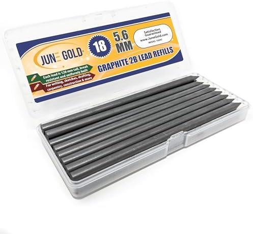 June Gold 5.6 mm, 18 Lead Refills, 2B, 120 mm Length, Sturdy Carrying Case