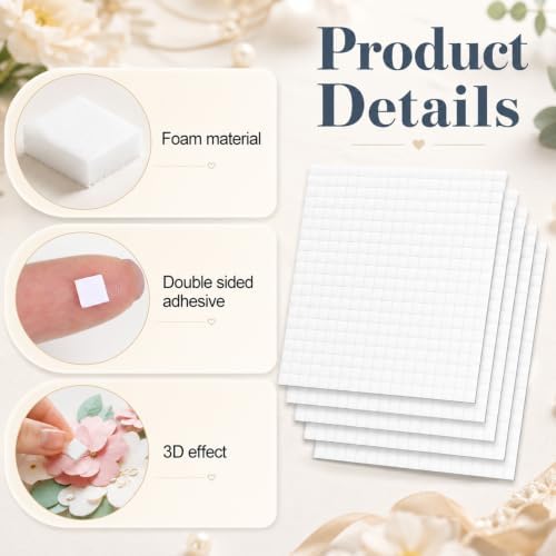 2000 Pcs 5 Sheets Foam Squares Double Sided Foam Tape