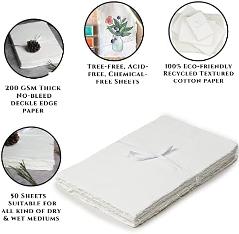 LEATHER VILLAGE Handmade Rough Textured Watercolor Paper 12.5x16.5 in White