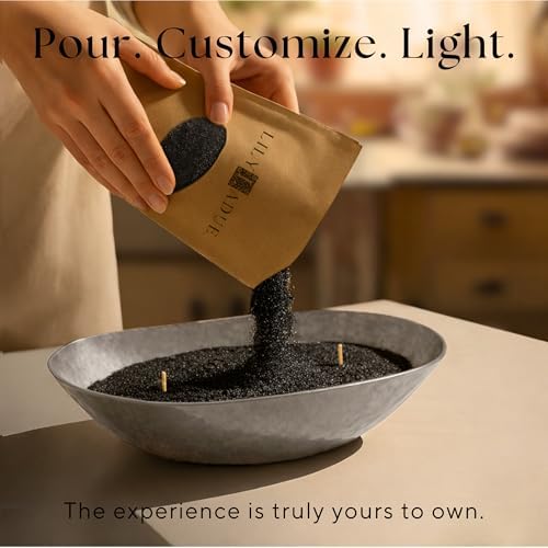 LILY LADUE Black Sand Candle Kit - 1Lb/16Oz Pearled Candles Sand and Wicks (24) with Platinum Holder, Unscented Aroma Beads, Reusable Pearled Candle Wax for DIY Home Kit, Powder Beads Refill Available