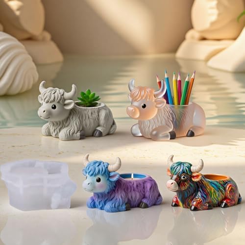 Highland Cow Epoxy Resin Molds Silicone, Cow Plaster Candle Molds