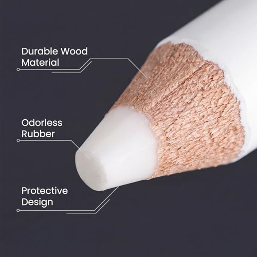 8 Pack Eraser Pencil Set for Drawing, White Wood Pencil Erasers for Sketch