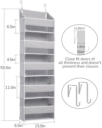ULG 2 Pack 5-tier Over the Door Organizer Light Gray