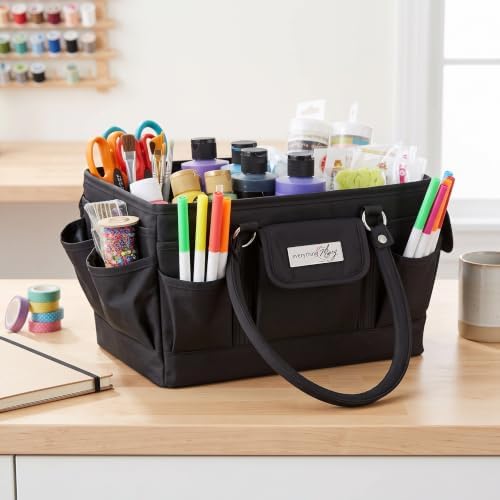 Everything Mary Deluxe Store & Tote Organizer – Black Craft Caddy with Handle – Collapsible Bag for Sewing, Scrapbooking, Art Supplies & DIY Project Organization