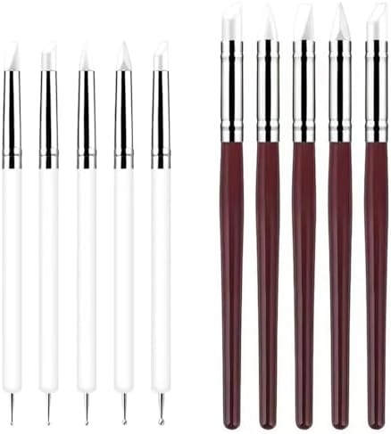 10 Pcs Silicone Clay Sculpting Tools Set, Double-Ended Dotting Tools & Silicone Brushes for Polymer Clay, Air Dry Clay, Pottery & DIY Crafting-White