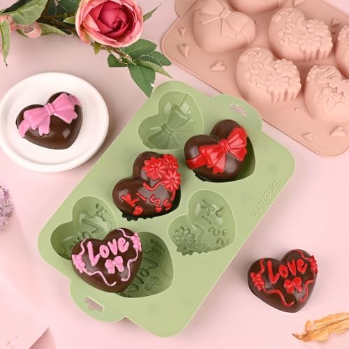 Actvty Heart Shaped Silicone Mold, 2Pcs 6 Holes Heart Molds for Chocolate Muffins Cake Jelly Pudding Handmade Soap Bath Bombs Making