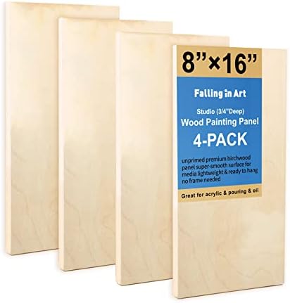 Falling in Art 4 Pack 8x16’’ Unfinished Birch Wood Panels Kit for Painting
