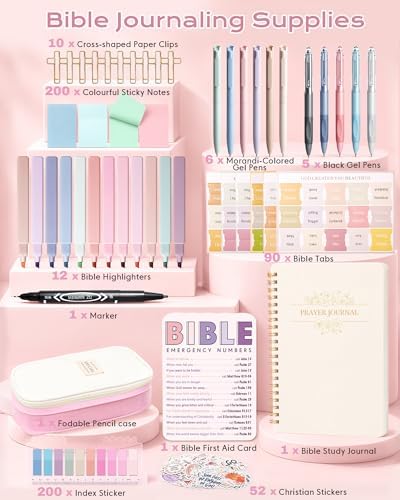 XKDOUS 40 Bible Study Kit, Journaling Supplies for Women with Case, Pink
