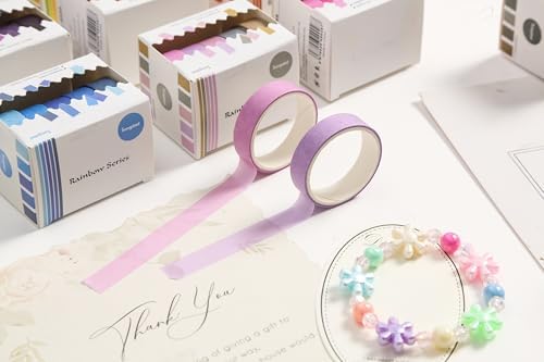Solid Color Washi Tape Set - 5 Rolls Gradient Rainbow Adhesive Tapes Pastel Arts Decorative Masking Tape Sets for Craft, Kids, Scrapbook, DIY, Gift Wrapping (3-Soft Vintage)