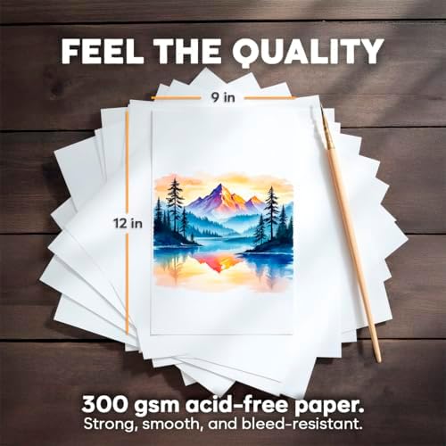 64 Sheets Watercolor Paper Pad - 9"x12" - Water Color Paper 140lb/300gsm - 100% Cotton Pulp - Art Supplies for Kids & Adults - for Painting, Artist Sketch, Easel, Loose Drawing