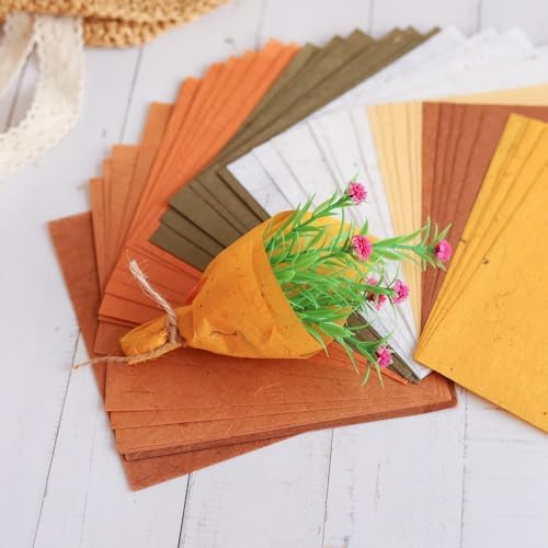 Natural Fiber Mulberry Tree,Banan Bark 6 x 6 Inches Square Origami Paper Arts Folding Craft, Decoration Paper,Writing Painting Square Folding Paper for DIY Crafts, 50 Sheets (Brown Tone, 6 x 6 Inch)