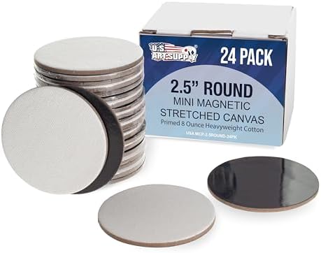 U.S. Art Supply Mini Magnetic Canvas Panels, 24 Pack, 2.5 Inch Round
