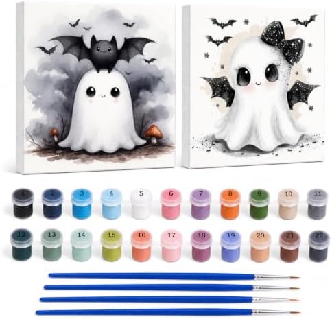 Yiolikan 2Pcs Halloween Paint by Numbers Kits for Adults Framed