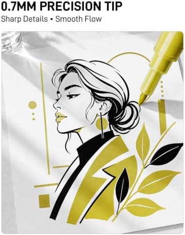 JusArt 0.7mm Fine Point Gold Acrylic Paint Pen, 3 Pack