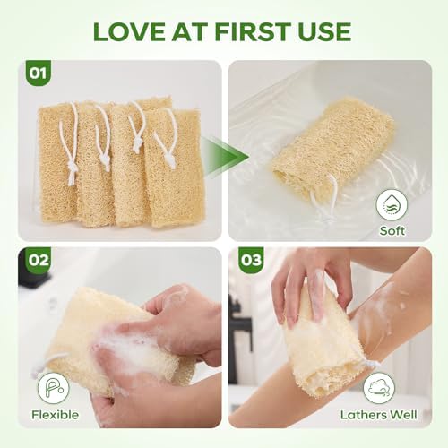 Natural Loofah Sponge, Exfoliating Body Scrubber for Men & Women, 4 Pack