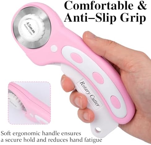 45mm Rotary Cutter for Fabric with 5 Extra Blades, Roller, with Safety Lock