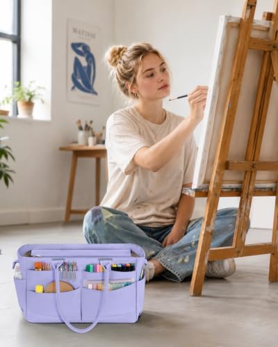 Marscamd Craft Organizer Tote Bag, Art Supply Caddy, Purple