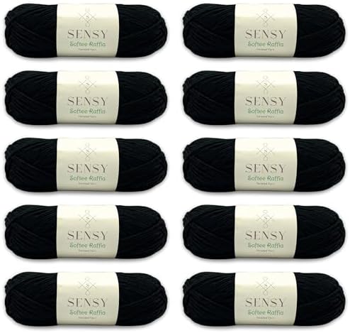 S Sensy Softee Raffia - Polyester Raffia Yarn 10 Skeins Black 109 Yards 4oz