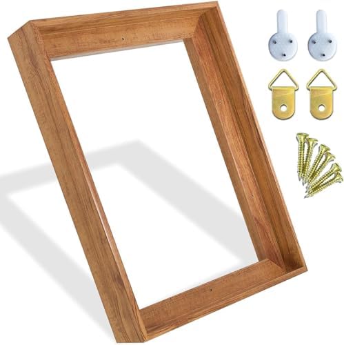 Canvas Floater Frame for 1 to 1.25 Inch Deep Gallery Wrapped Canvas, Modern Wood Grain Textured Floating Frame for Finished Oil Paintings & Wall Art, Durable Lightweight Polyresin, Made in USA (Light Brown,14 x 18 Inch)
