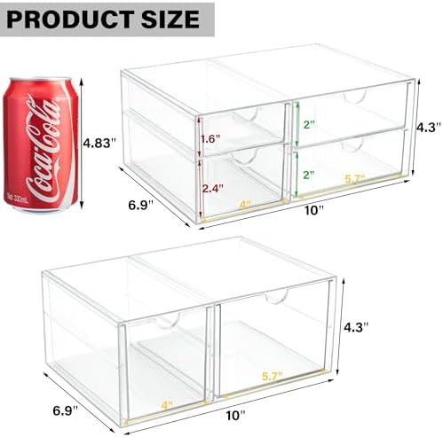 Prsildan Acrylic Makeup Organizer Clear Storage Drawer with 6 Small Drawers