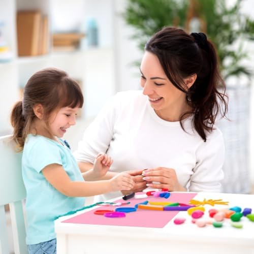 Silicone Mat for Crafts Kids Dinner Placemat Desk Countertop Protector Heat Resistant Baking Mat Reusable Dough Rolling Pad Fondant Mat, Pink Silicone Table Mat, (15.7 x 11.8 inches)