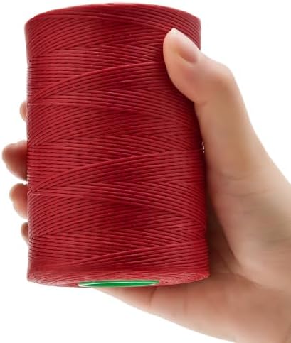 Flat Waxed Thread 0.8mm 710Yds for Leather Craft DIY Hand Sewing Projects Shoes Repair（Red）