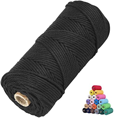 Macrame Cotton Cord 3mm x 109Yards,Black Natural Macrame Rope, Perfect Macrame Supplies Cotton Cord for Macrame Plant Hangers DIY Crafts (Black, 3mm*109Yards)