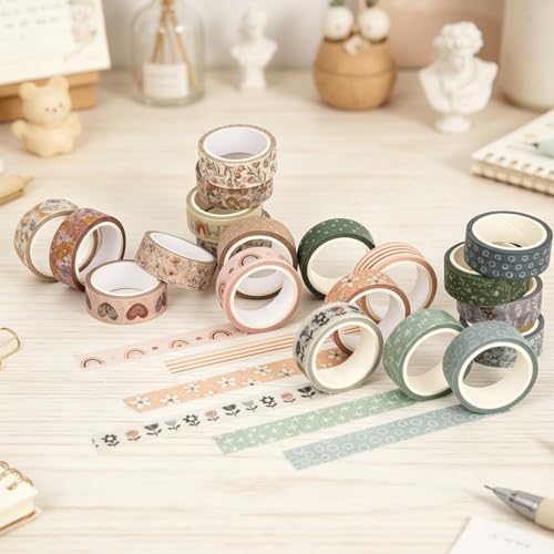 Aesthetics Washi Tape, 20 Rolls Aesthetic Decorative Foil Masking Tape Set with Gift Box, Decorative Tape for Bullet Journal, DIY Craft, Scrapbook Supplies