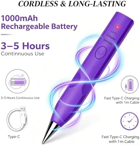 MKLAYB Electric Diamond Drawing Pen Kit, 3 Adjustable Suction Modes Rechargeable Vacuum Diamond Art Diamond Pen with 4 Replacement Heads, No Wax Required 5D Diamond Drawing Tool Accessories (Purple)