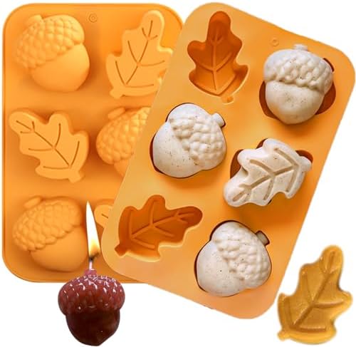 Fall Soap Molds Silicone, 2 Pack Acorn Leaf Thanksgiving Mold 12 Cavity | 3D Acorn Shape Soap Molds for Homemade Soap Wax Candle Thanksgiving Molds for Baking Muffin Jello Jumbo Chocolate Ice Trays