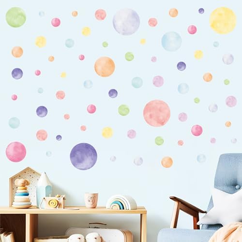 AOWDIAO 68 Large Watercolor Polka Dot Wall Decals, Peel and Stick Vinyl Stickers for Girls Bedroom, Nursery, Playroom, Classroom Pastel Decor